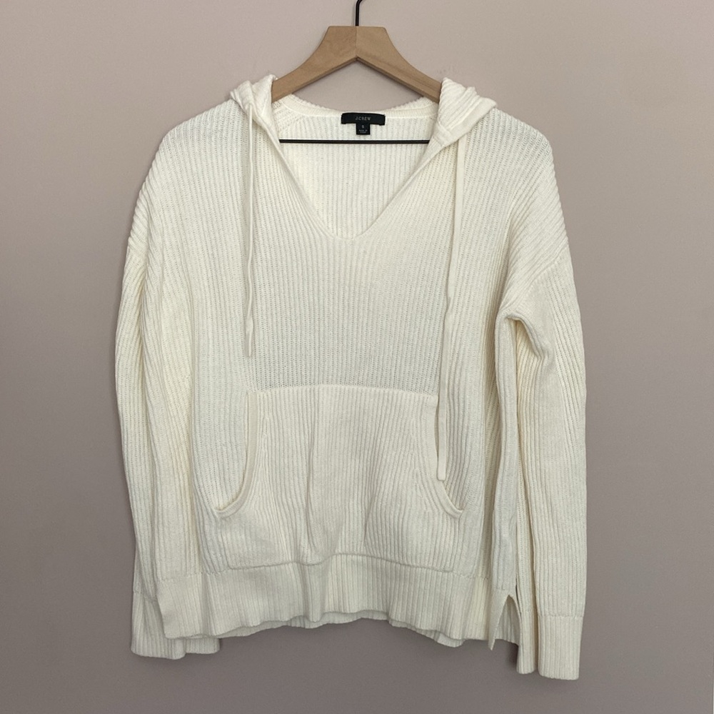 J. Crew Ribbed Cotton Cashmere Blend Hoodie Ivory White